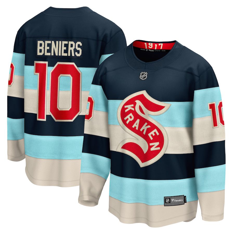 Men Seattle Kraken 10 Matty Beniers Fanatics Branded Deep Sea Blue 2024 NHL Winter Classic Breakaway Player Jersey
